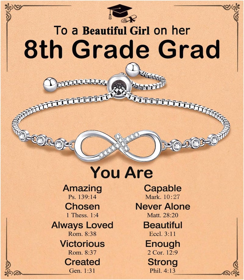 UNGENT THEM Infinity CZ Cross Bracelet, 10th 11th 12th 13th 14th 16th 18th Birthday Gift 5th 8th Graduation Christian Confirmation Gifts Ideas - Image 1